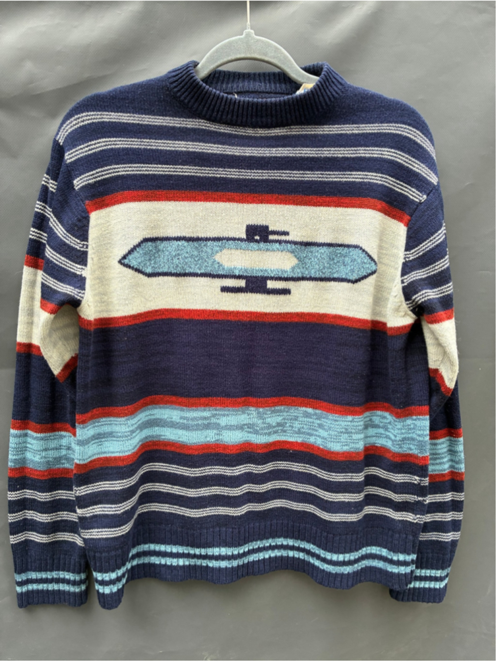Women's Squaw Valley Originals Sweater Medium Blue Red Striped Crew Neck